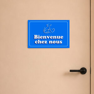 Plaque en Alu – Bienvenue chez nous – bleu